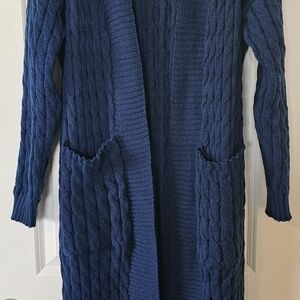 SHEIN Navy Blue Cable Knit Long Open Cardigan